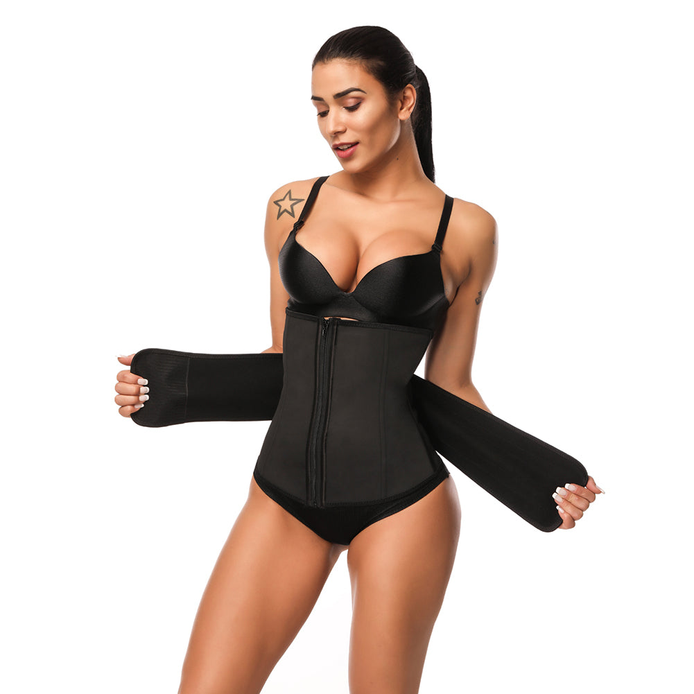 Body Magic Waist Trainer Black Zipper Hook Latex Queen Size Instantly Slims