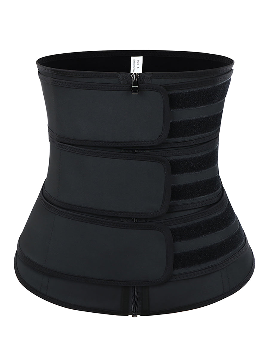 Slimming Stomach Black Three Belts Latex Waist Trainer Big Size