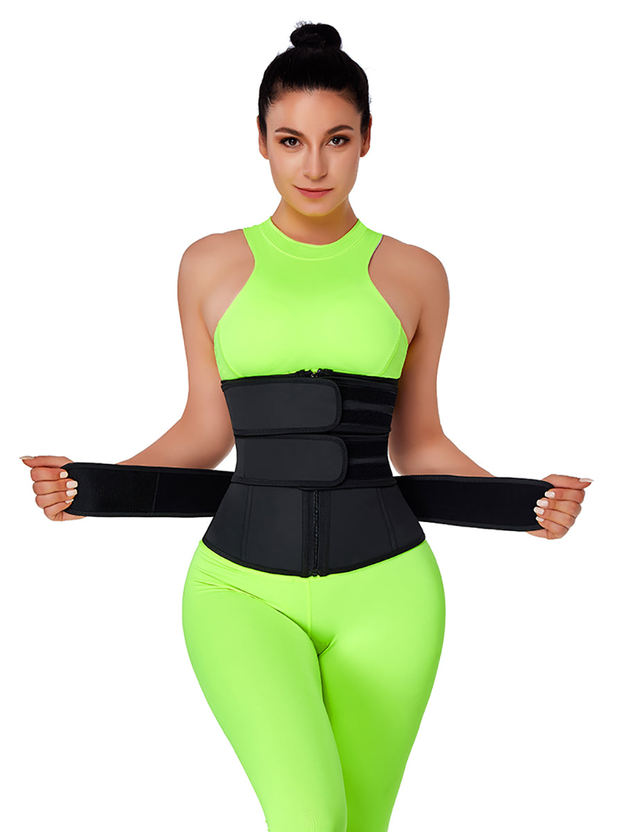 Slimming Stomach Black Three Belts Latex Waist Trainer Big Size