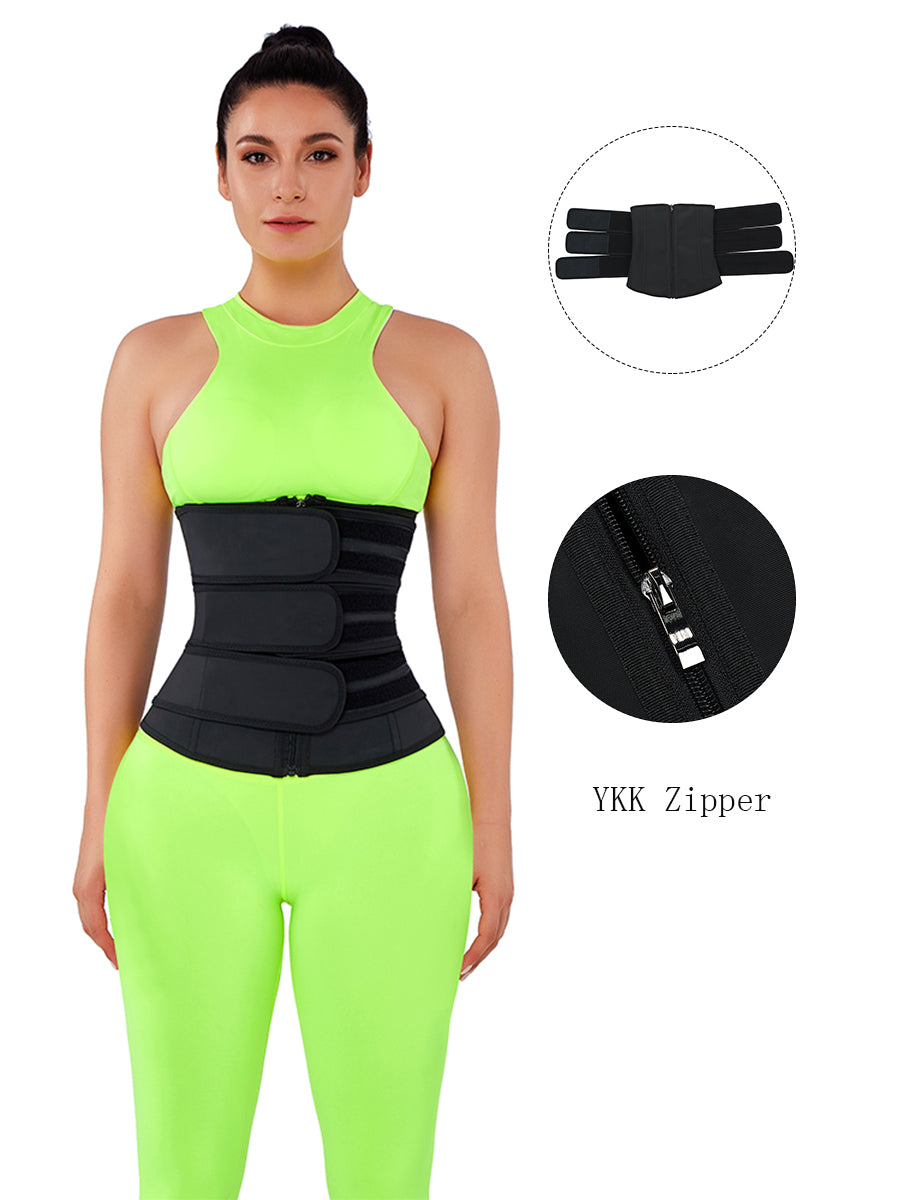 Slimming Stomach Black Three Belts Latex Waist Trainer Big Size