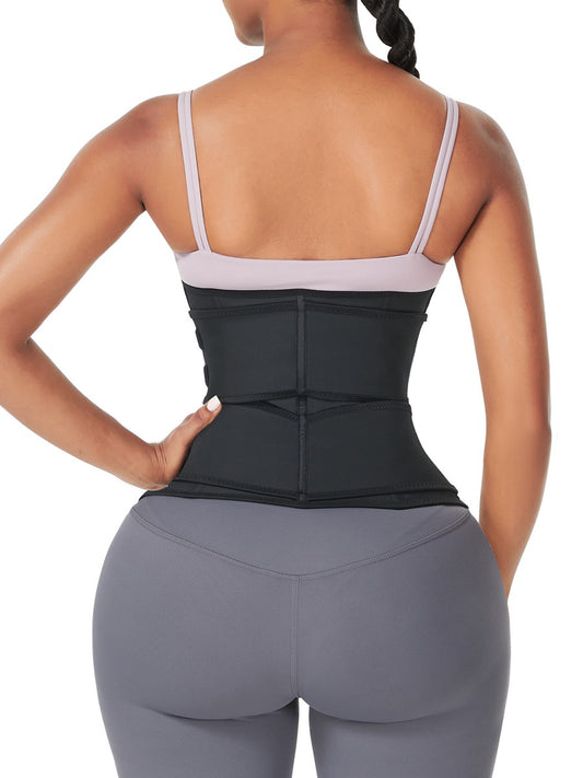 Black Under Bust Latex Waist Trainer Double Belt Tummy Control
