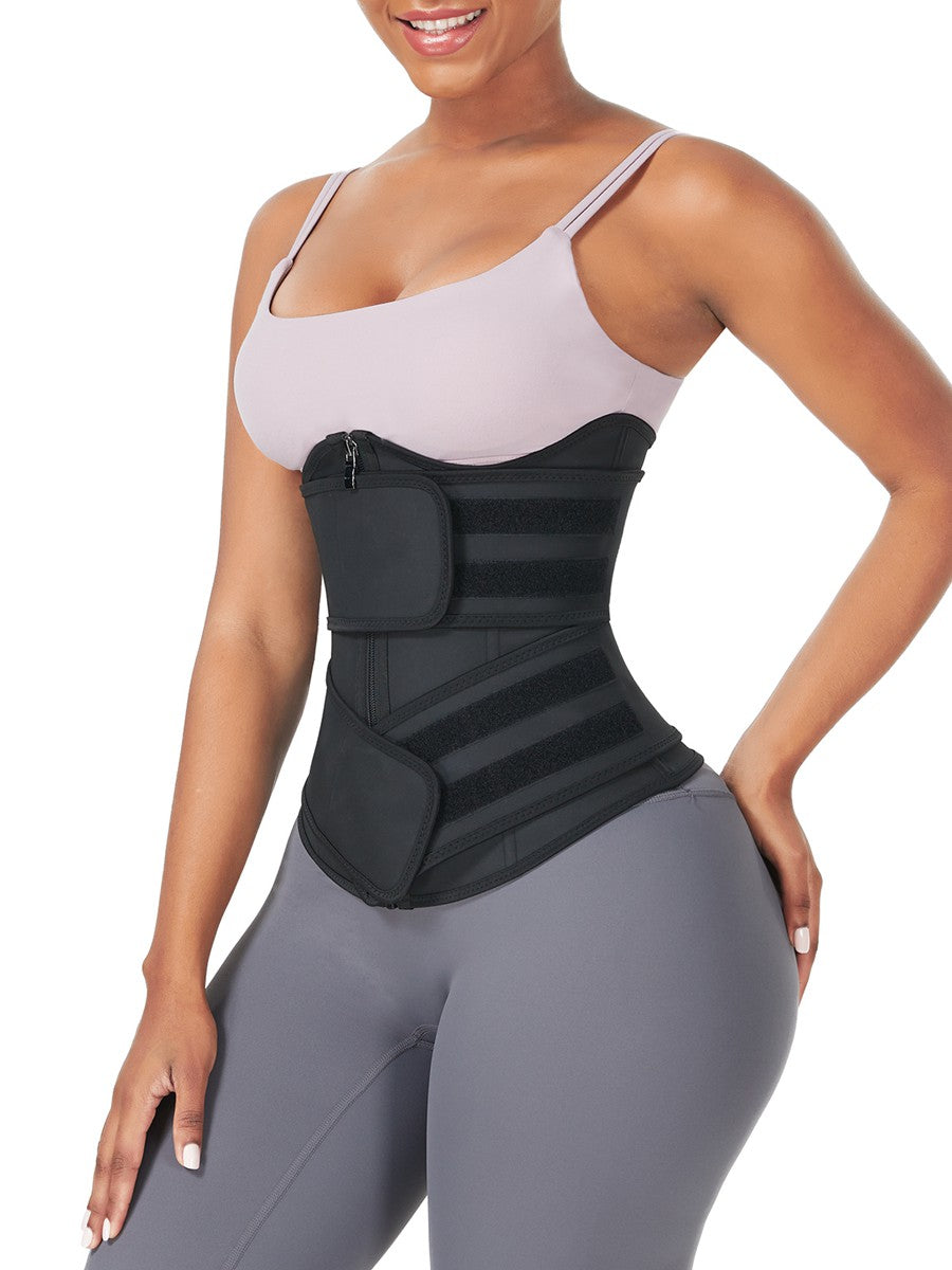 Black Under Bust Latex Waist Trainer Double Belt Tummy Control
