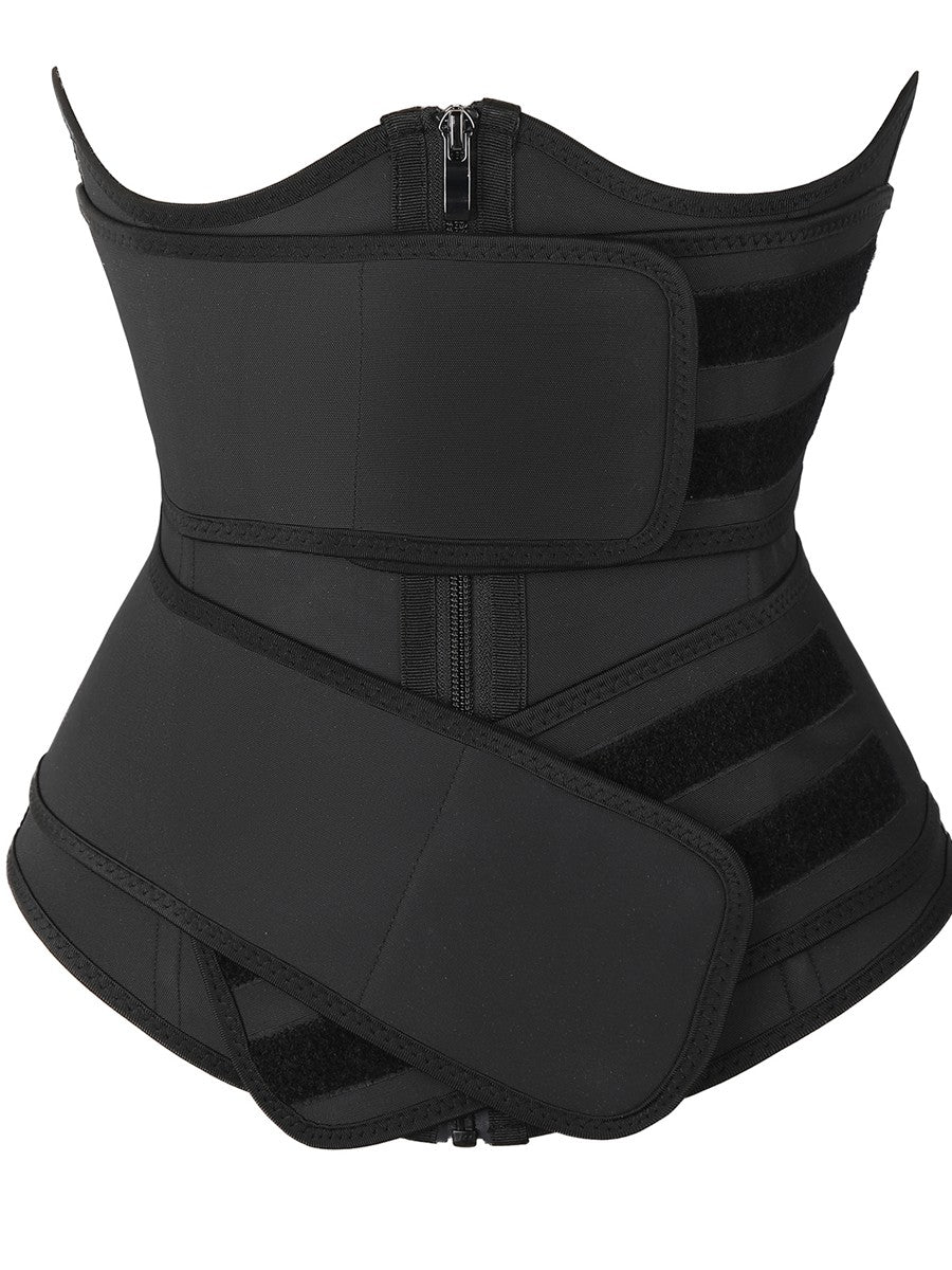 Black Under Bust Latex Waist Trainer Double Belt Tummy Control