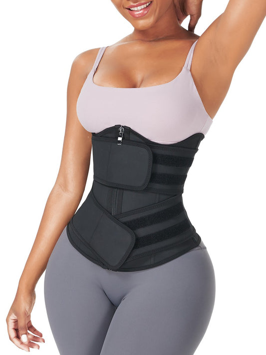 Black Under Bust Latex Waist Trainer Double Belt Tummy Control